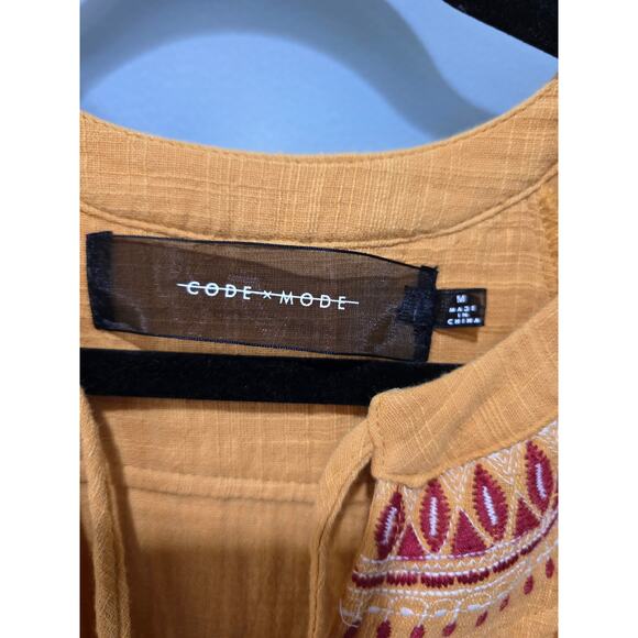 Code Mode Orange Boho Tiered Dress M Embroidered Puff Sleeve - Picture 2 of 12